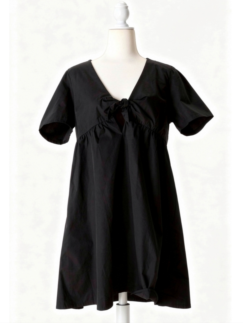 Madewell Black Tie-Front Mini Dress Size 12 NWT Cotton Empire Waist V-Neck